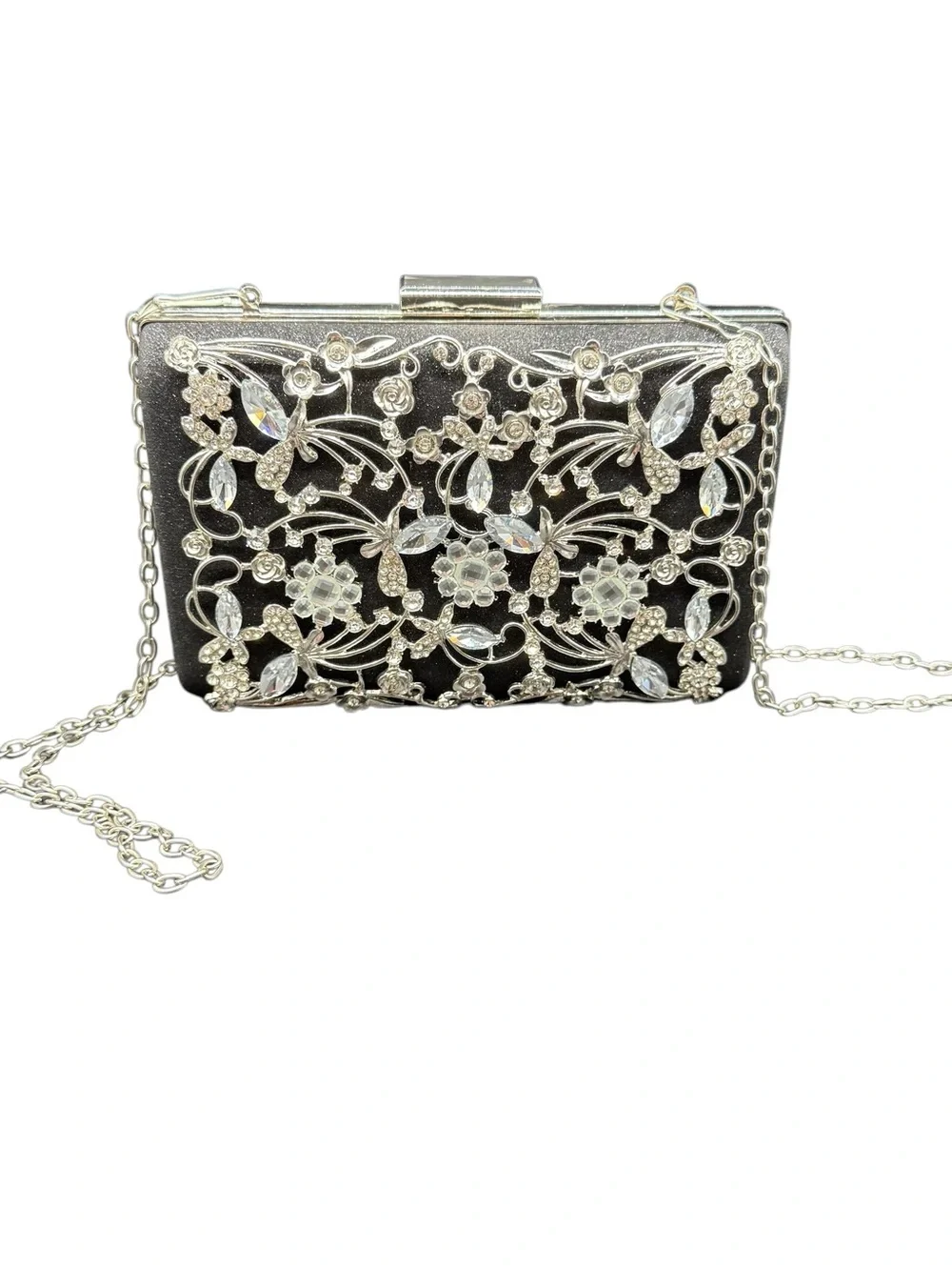 Chelsea Moreland Rhinestone Filigree Evening Clutch Bag Purse Chain Strap Event